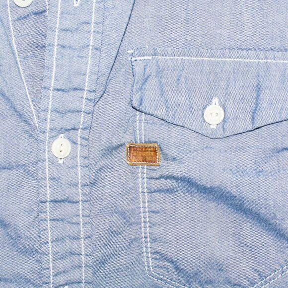 G Star RAW Short Sleeve Button up Shirt Blue Chambray 2 Pocket Men's Sz Medium - Picture 5 of 6
